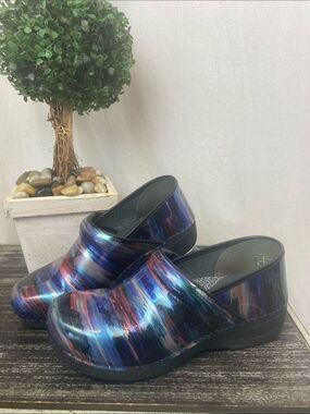 Dansko Black Multi Print Slip On Clog Shoes 42